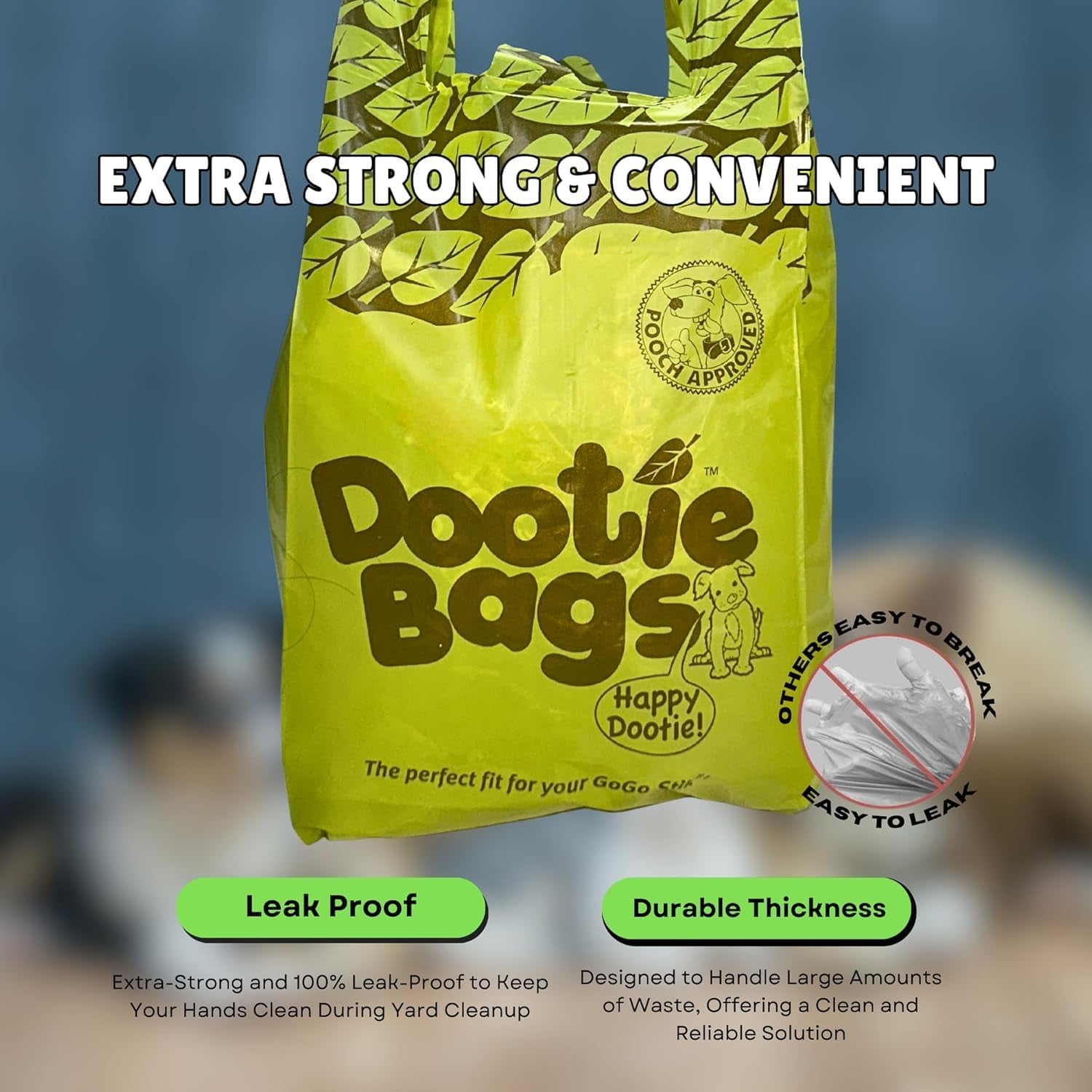 Pooch Approved Large Dootie Bags - Dog Poop Bags - Tie-Handles - 100 Count Dootie Strong and Leakproof - Perfect for Dogs & Cats - Litter - Pet Waste Cleanup - Swivel Bin &  Scoopers